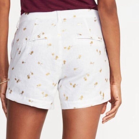 Old Navy Women's Everyday Linen Blend Shorts Gold Palm Trees Beachy, Size 12 - Picture 2 of 12